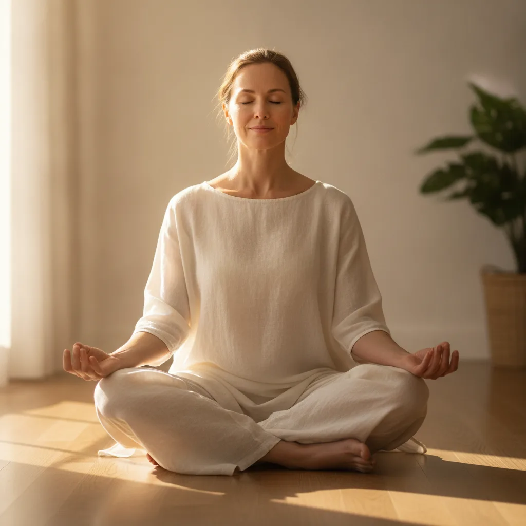 Woman sitting in peaceful meditation posture